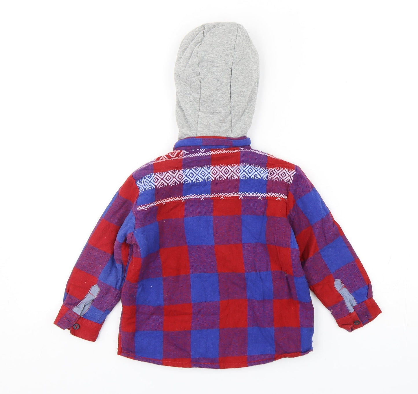 NEXT Boys Multicoloured Check Cotton Basic Button-Up Size 2-3 Years V-Neck Button - Shirt with hood