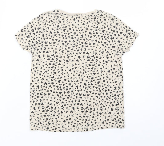 H&M Girls Beige Animal Print Cotton Pullover T-Shirt Size 6-7 Years Crew Neck Pullover