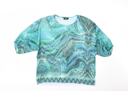 Klass Womens Green Animal Print Polyester Basic Blouse Size L Crew Neck