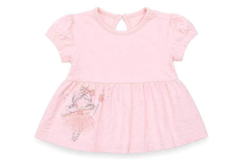 Primark Baby Pink  Cotton Pullover T-Shirt Size 6-9 Months Crew Neck Button - Ballerina