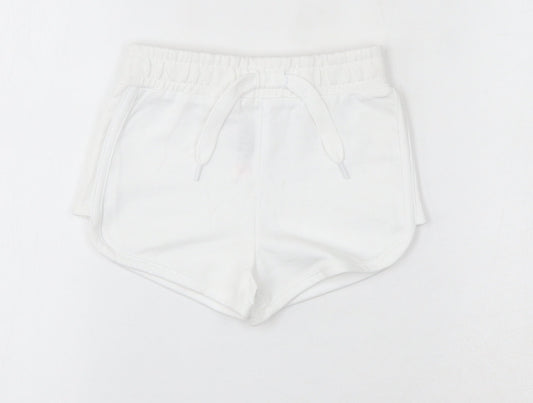 Dunes Girls White  Cotton Sweat Shorts Size 5 Years  Regular Drawstring