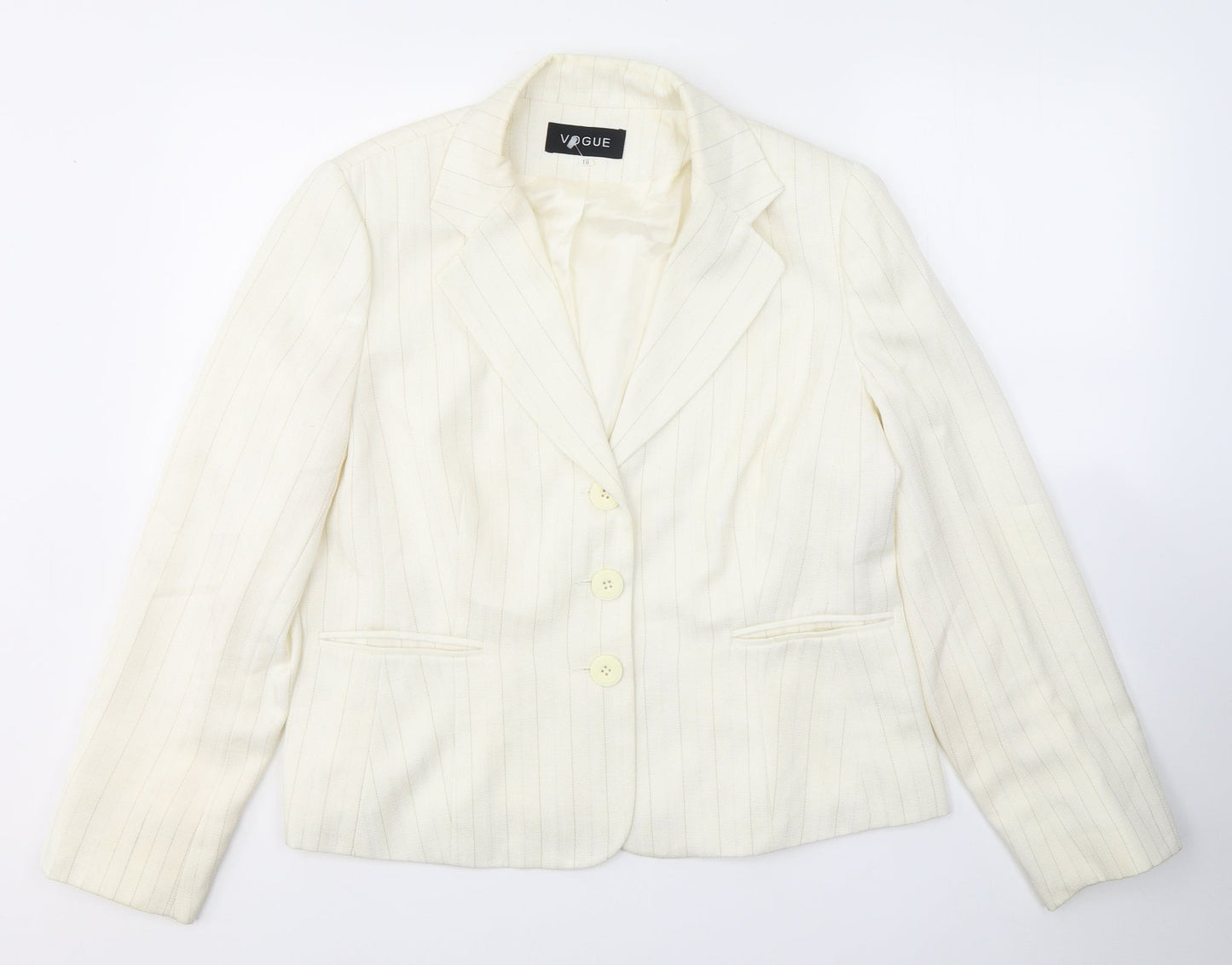 Vogue Womens Ivory Striped  Jacket Blazer Size 16  Button