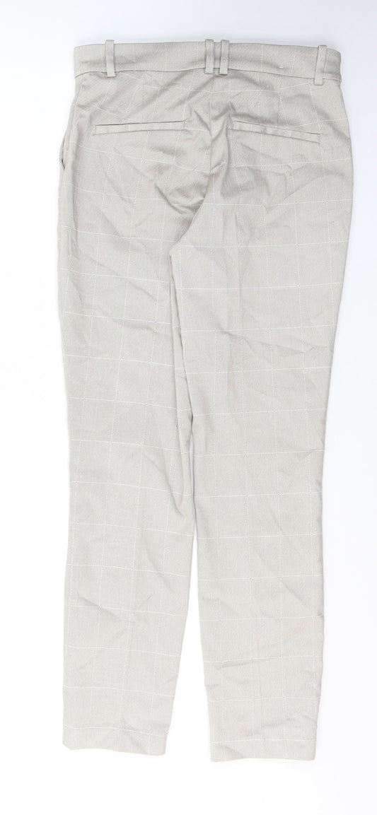 H&M Womens Grey Plaid Cotton Trousers  Size 10 L27 in Regular Button