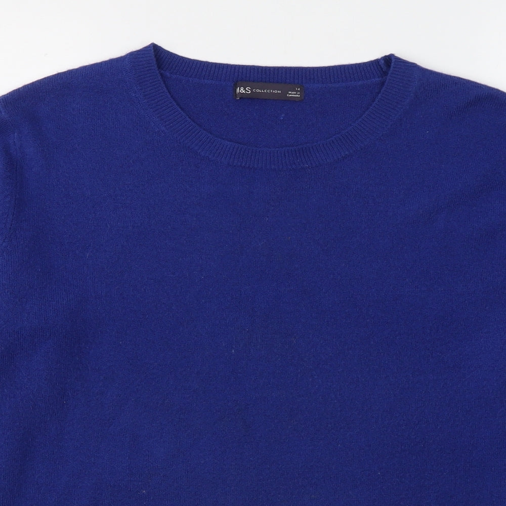 Marks and Spencer Womens Blue  Acrylic Basic Blouse Size 14 Round Neck