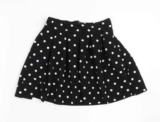 Dunnes Stores Girls Black Polka Dot Polyester Skater Skirt Size 8 Years  Regular Zip