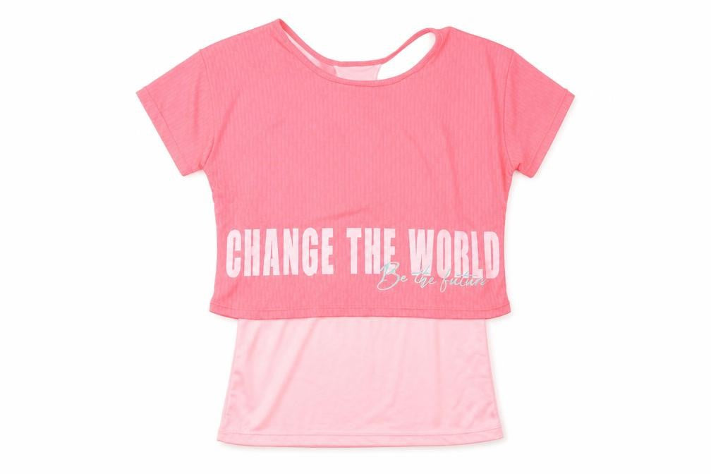 Dunnes Womens Pink  Polyester Basic T-Shirt Size M Crew Neck - Change The World