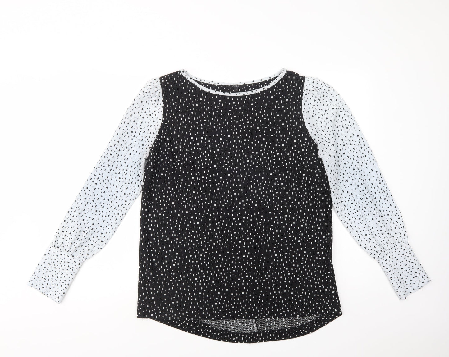 NEXT Womens Black Geometric Polyester Basic Blouse Size 12 Boat Neck