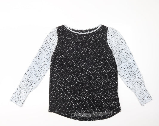 NEXT Womens Black Geometric Polyester Basic Blouse Size 12 Boat Neck