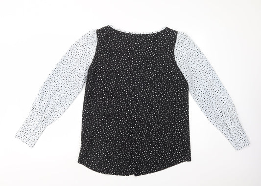 NEXT Womens Black Geometric Polyester Basic Blouse Size 12 Boat Neck