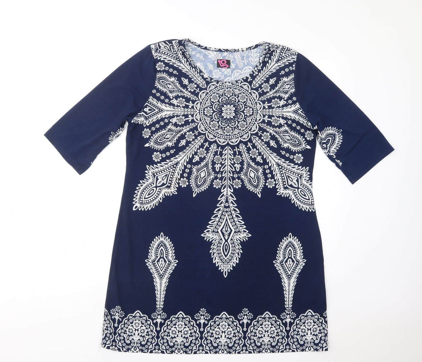 TG Womens Blue Paisley Polyester Shift  Size 14  Crew Neck Pullover