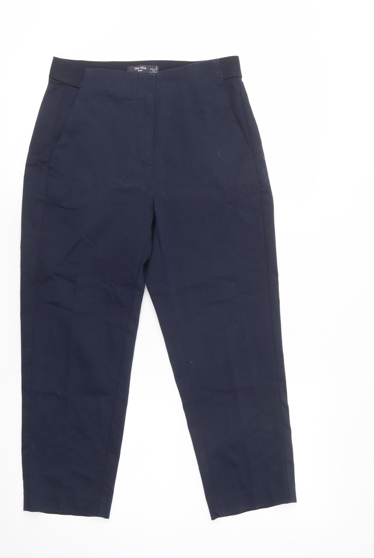 Marks Womens Blue  Cotton Dress Pants Trousers Size 8 L24 in Regular Button
