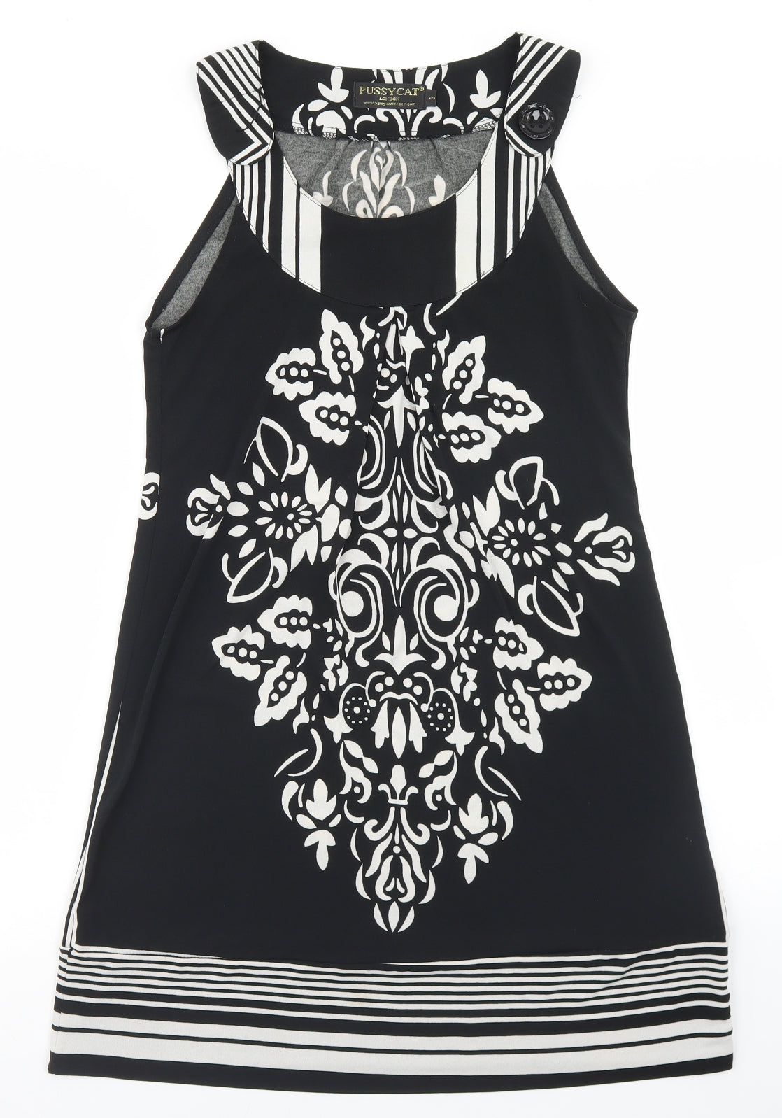 PussyCat Womens Black  Polyester Tunic Blouse Size S Round Neck