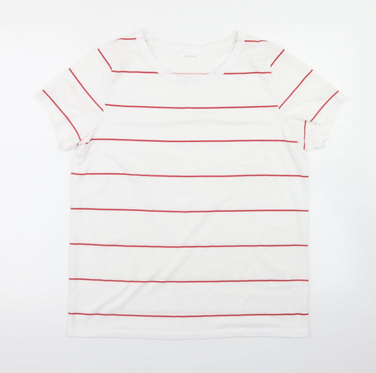 Newport Womens White Striped Polyester Basic T-Shirt Size M Round Neck