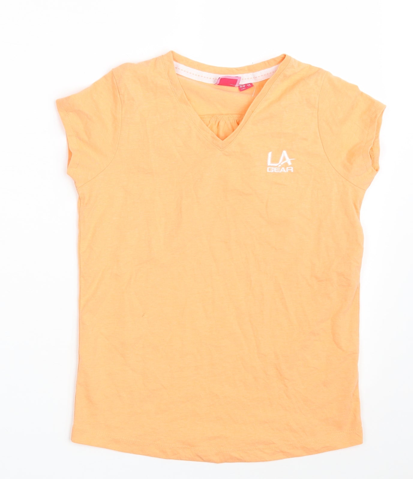 LA Gear Girls Orange  Polyester Pullover T-Shirt Size 11-12 Years V-Neck