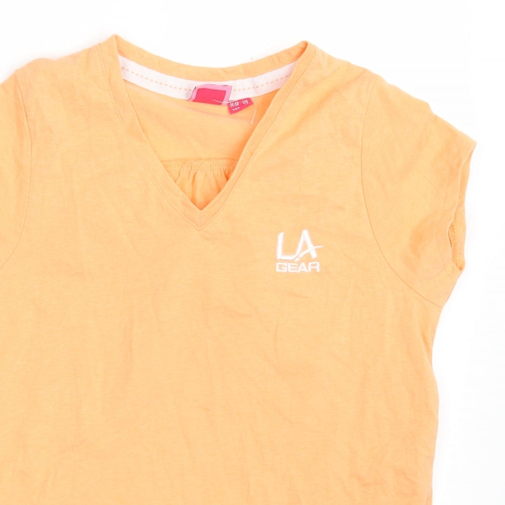 LA Gear Girls Orange  Polyester Pullover T-Shirt Size 11-12 Years V-Neck