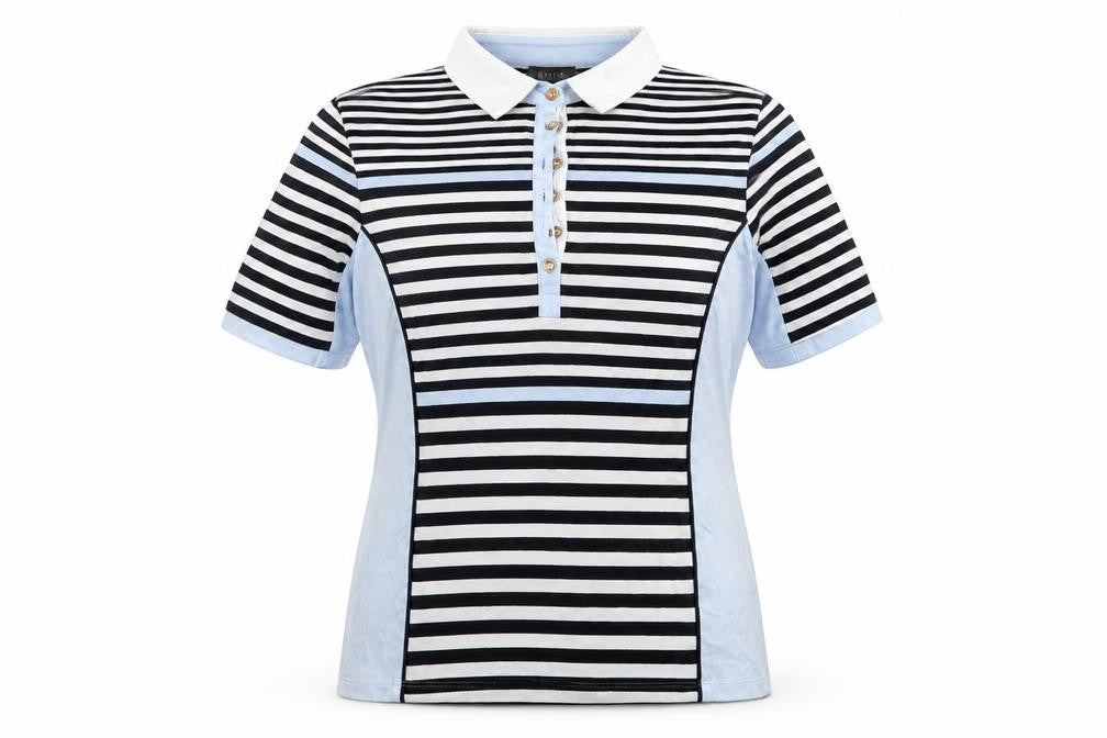 Basler Womens Blue Striped Cotton Jersey T-Shirt Size 14 Henley