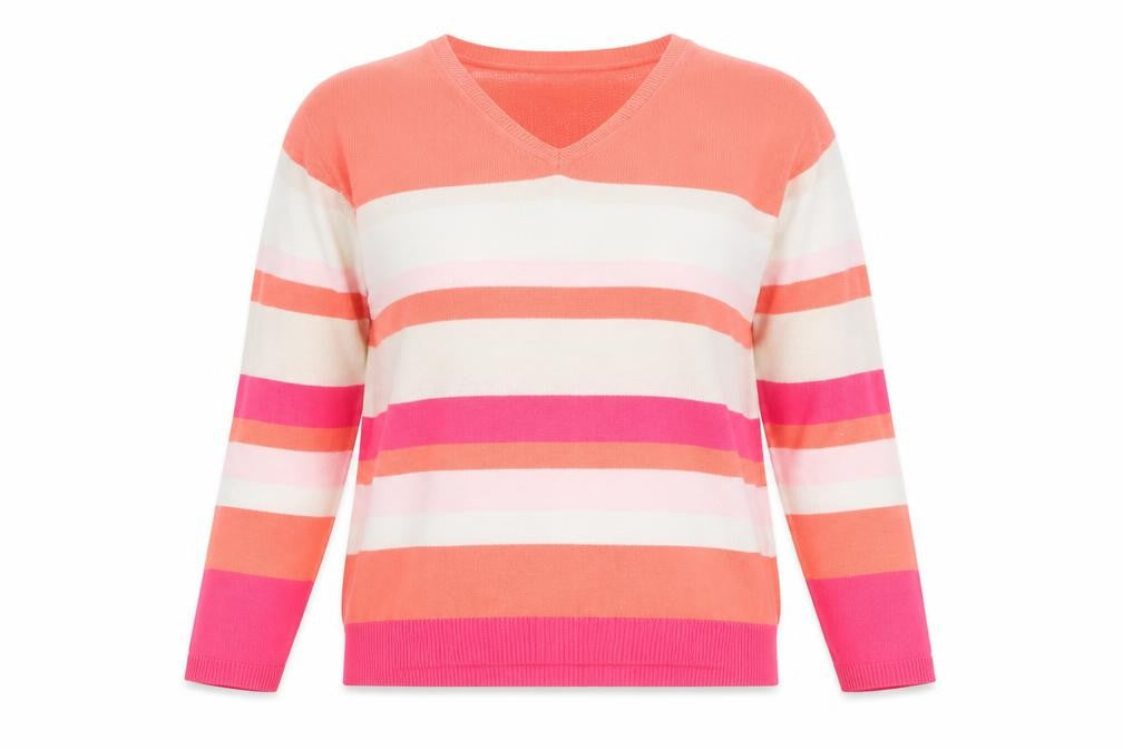 Marks and Spencer Womens Multicoloured V-Neck Striped Viscose Pullover Jumper Size 10