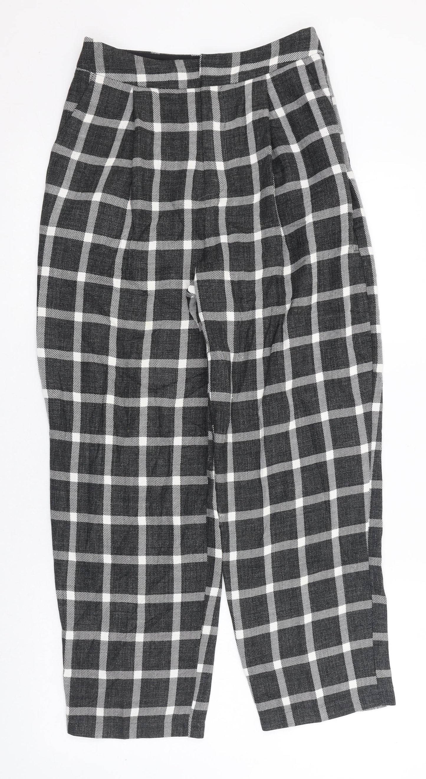 Light Before Dark Womens Grey Check Polyester Carrot Trousers Size 6 L26 in Regular Zip