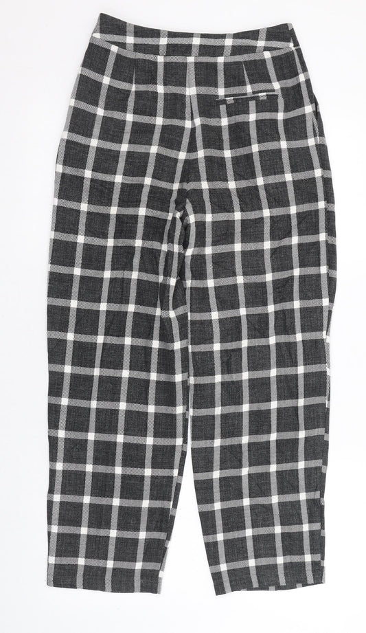 Light Before Dark Womens Grey Check Polyester Carrot Trousers Size 6 L26 in Regular Zip