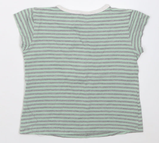 Cocco Drillo Girls Green Striped Cotton Basic T-Shirt Size 10 Years Crew Neck Pullover