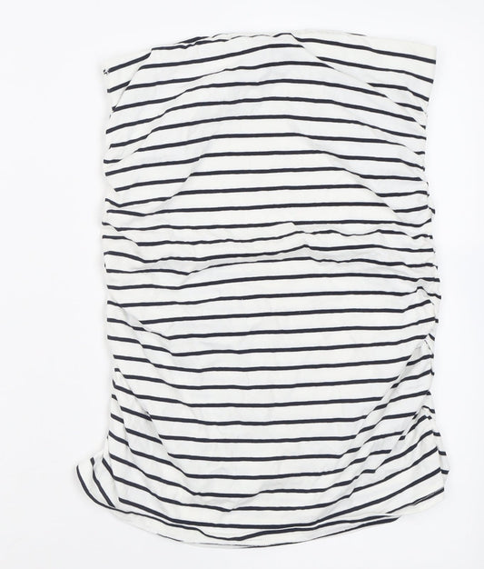 Dorothy Perkins Womens White Striped Cotton Straight & Pencil Skirt Size 12    - Ruched Sides