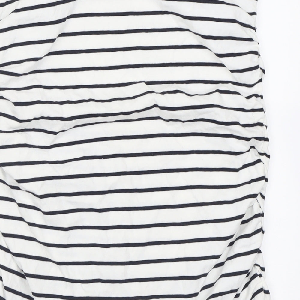 Dorothy Perkins Womens White Striped Cotton Straight & Pencil Skirt Size 12    - Ruched Sides