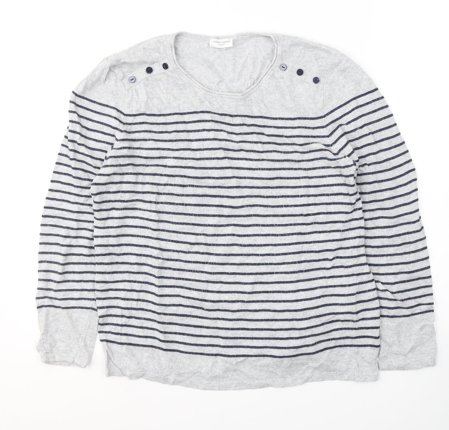 Gerry Weber Womens Grey Round Neck Striped Acrylic Pullover Jumper Size 12