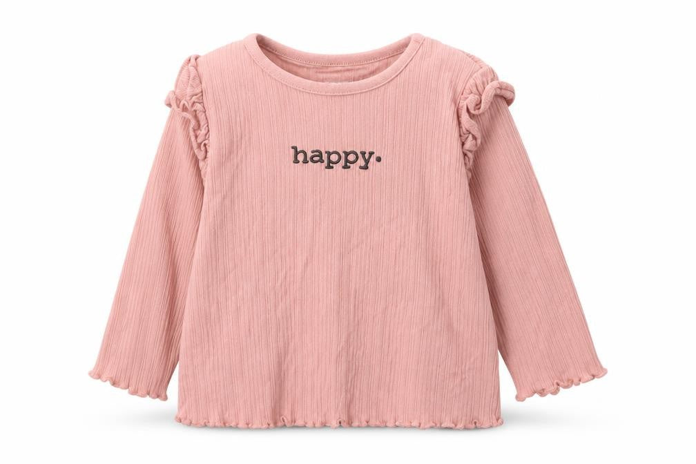 F&F Girls Pink  Cotton Basic Casual Size 6-9 Months Round Neck Pullover - Happy