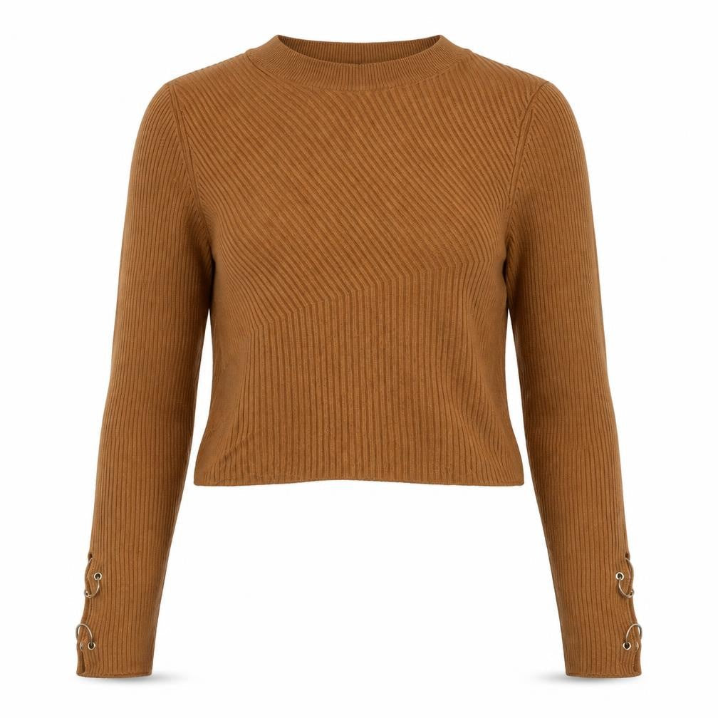 Topshop Womens Brown  Acrylic Basic Blouse Size 6 Round Neck