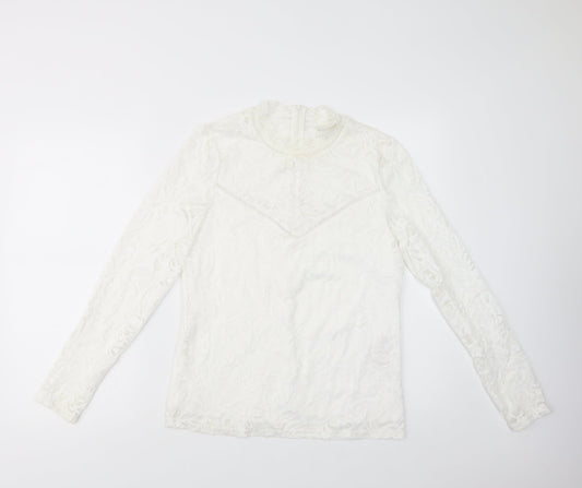 VILA Womens White  Polyamide Basic Blouse Size L Mock Neck