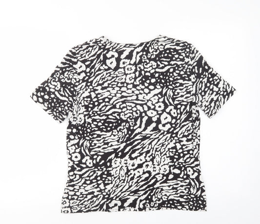 Gerry Weber Womens Black Animal Print Viscose Basic Blouse Size 14 V-Neck