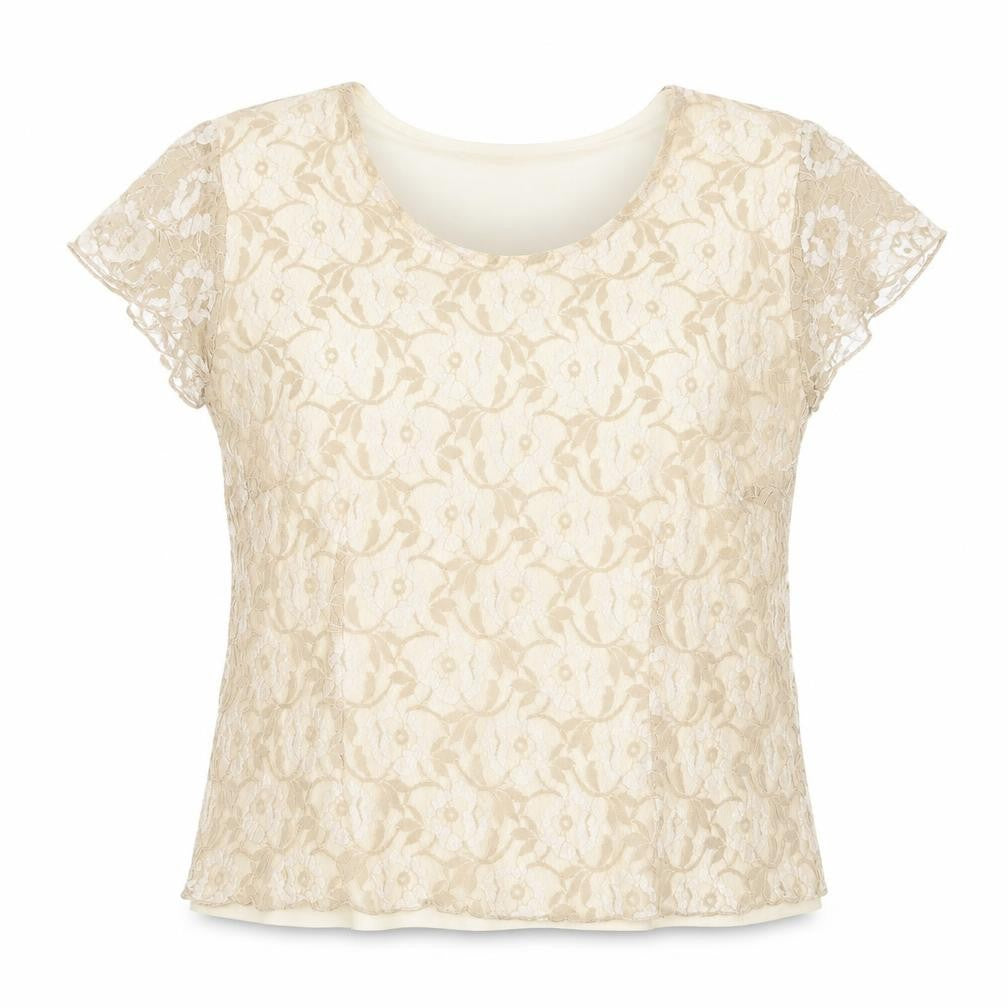 Avalon Womens Beige  Polyester Basic Blouse Size 14 Scoop Neck