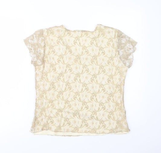 Avalon Womens Beige  Polyester Basic Blouse Size 14 Scoop Neck