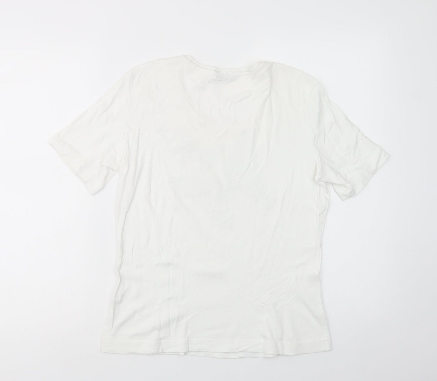 Gerry Weber Womens White  Viscose Basic T-Shirt Size 14 Scoop Neck - Butterflies