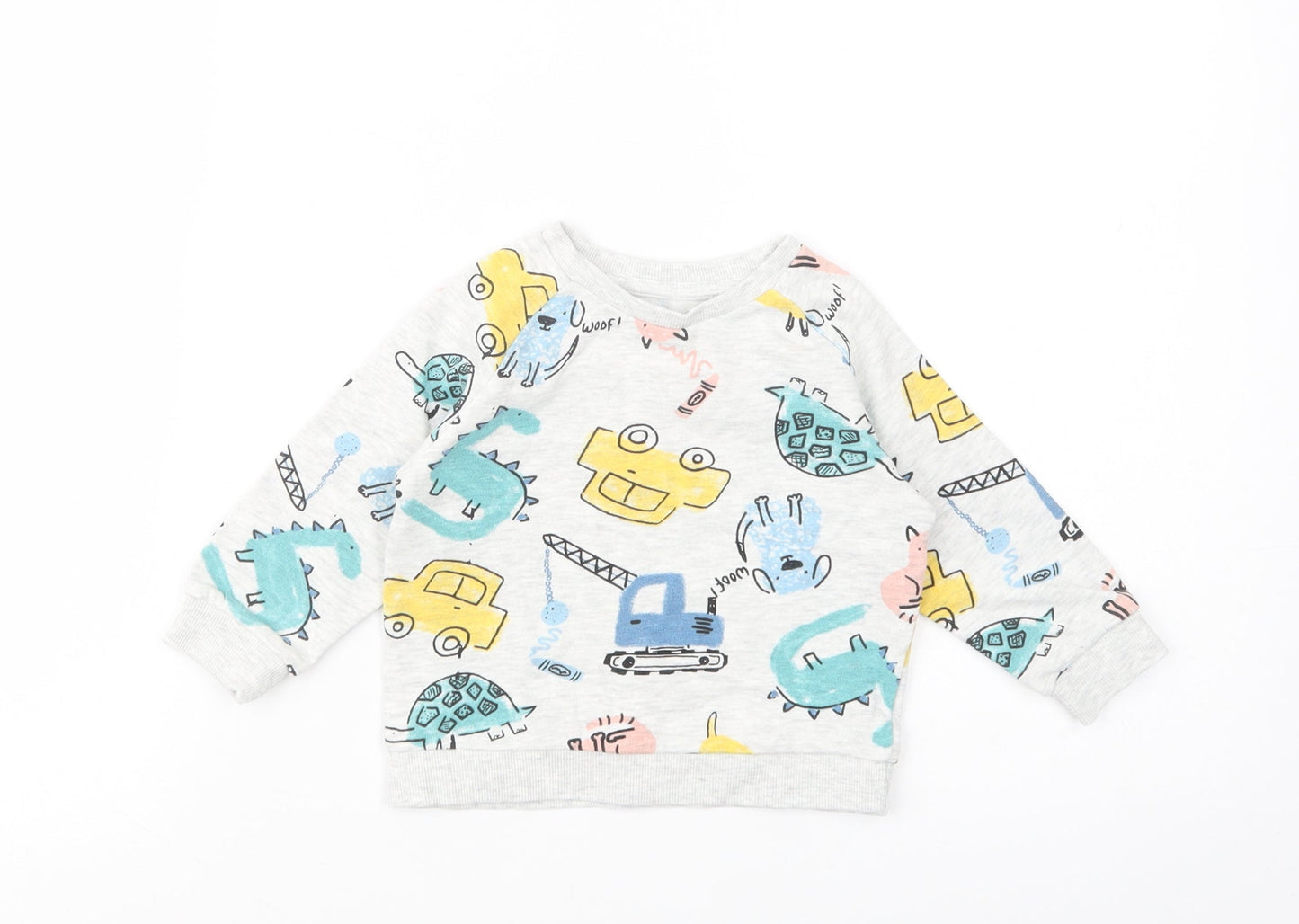 Matalan Baby Grey Geometric Cotton Pullover Jumper Size 9-12 Months  Pullover - Vehicles And Animals