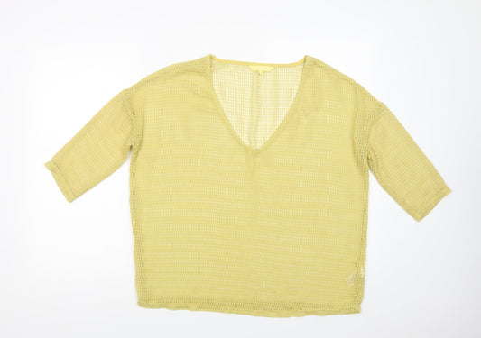 NEXT Womens Yellow  Polyester Basic Blouse Size 8 V-Neck
