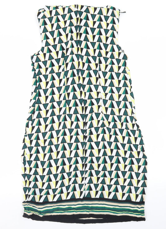 Dorothy Perkins Womens Green Geometric Viscose A-Line  Size 12  Round Neck Zip