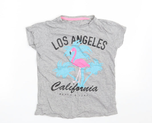 Pep&Co Girls Grey  Cotton Basic T-Shirt Size 9-10 Years Crew Neck  - Los Angeles