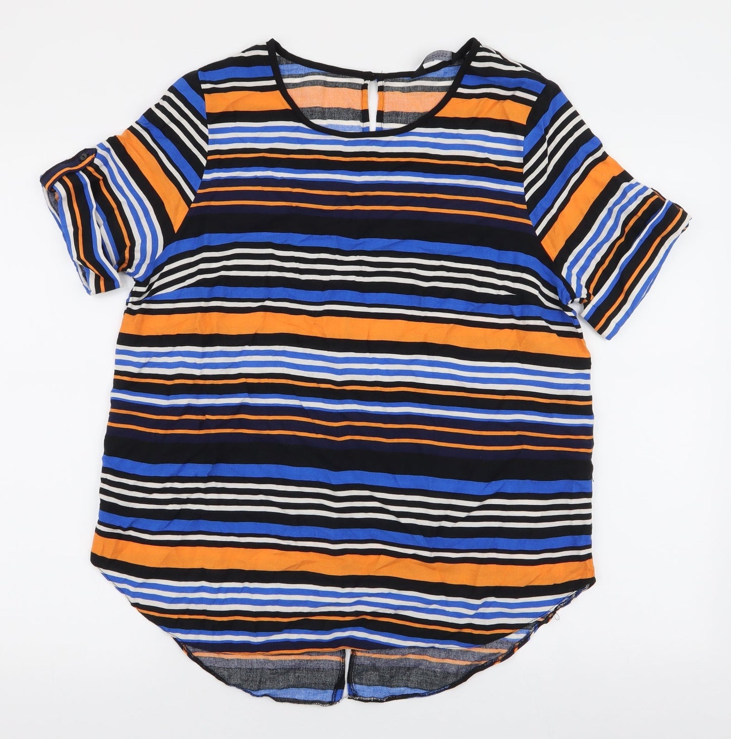 Dorothy Perkins Womens Multicoloured Striped Polyester Basic Blouse Size 14 Round Neck