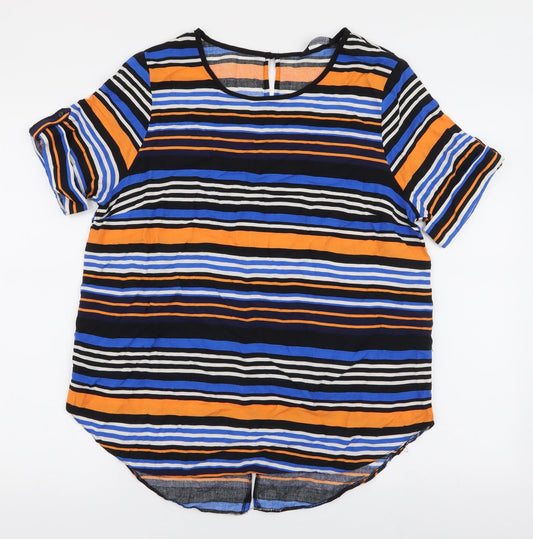 Dorothy Perkins Womens Multicoloured Striped Polyester Basic Blouse Size 14 Round Neck