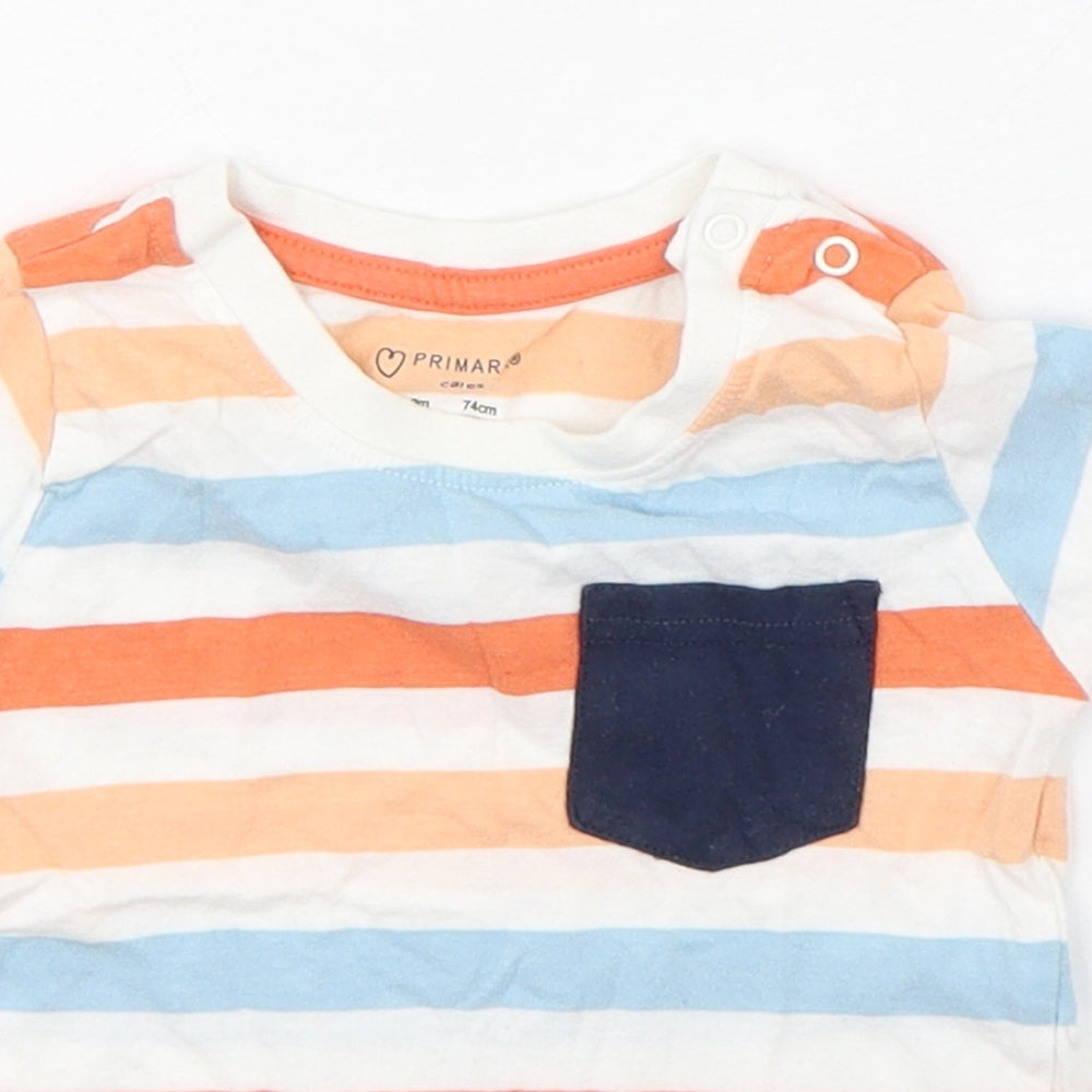 Primark Boys Multicoloured Striped Cotton Basic T-Shirt Size 6-9 Months Round Neck Pullover