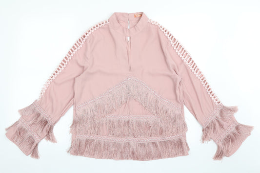 Flammode Womens Pink  Polyester Basic Blouse Size M Round Neck