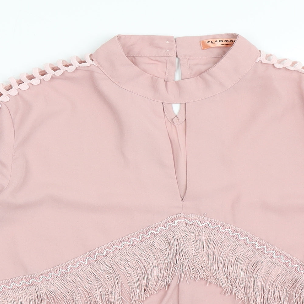 Flammode Womens Pink  Polyester Basic Blouse Size M Round Neck