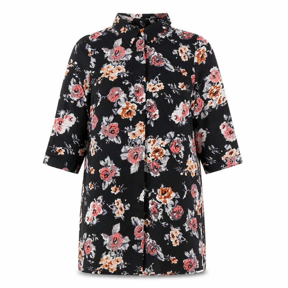 Chemistry Womens Black Floral Polyester Basic Button-Up Size 14 Collared