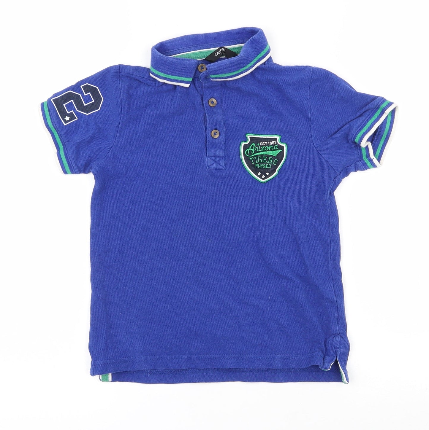 George Boys Blue  100% Cotton Pullover Polo Size 6-7 Years Collared Button