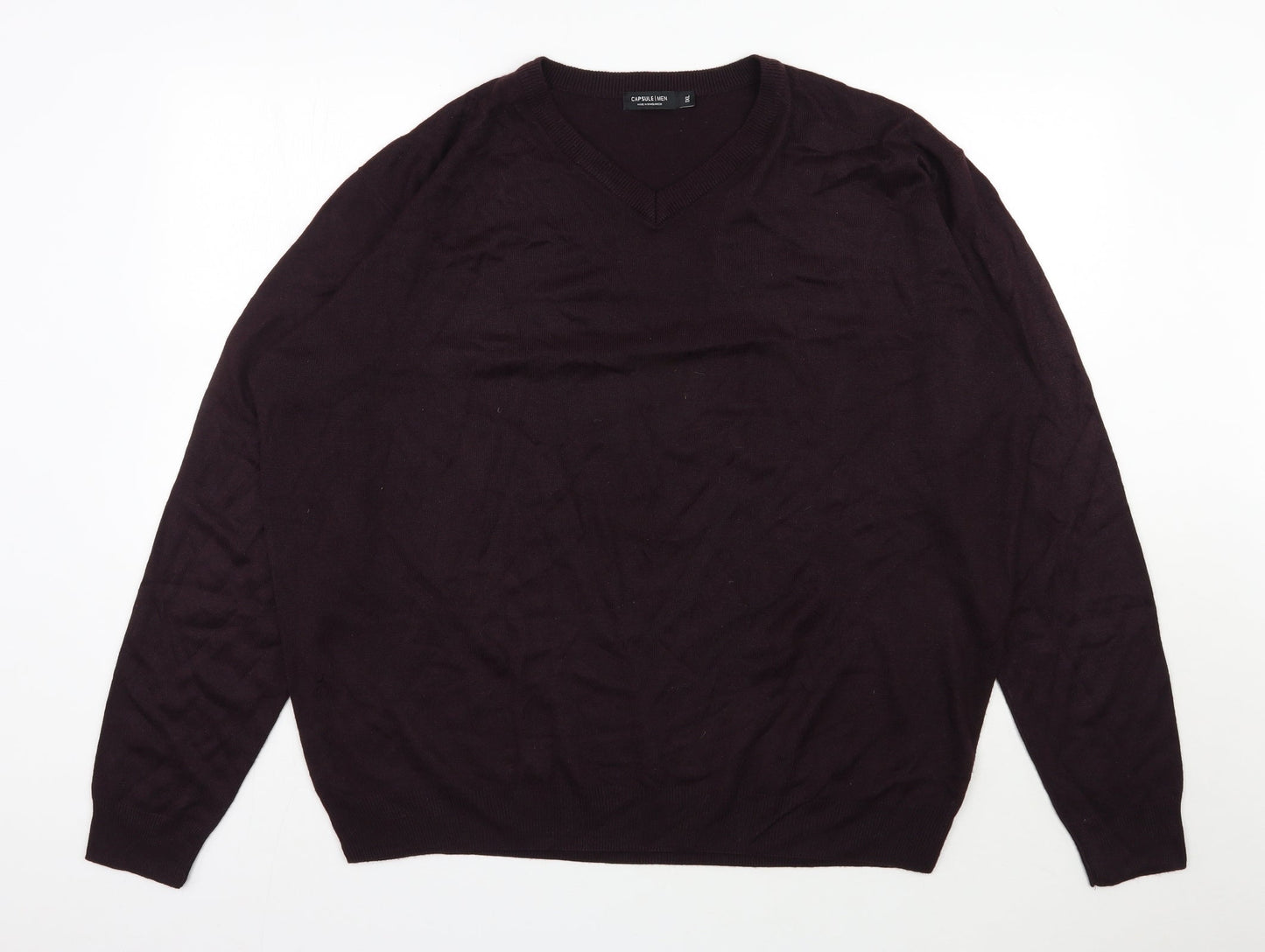 Capsule Mens Purple V-Neck  Acrylic Pullover Jumper Size 2XL