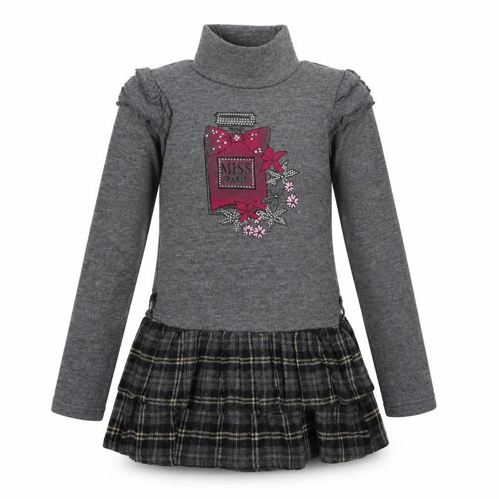 Shialy  Girls Grey Plaid Cotton Jumper Dress  Size 10 Years  High Neck Pullover