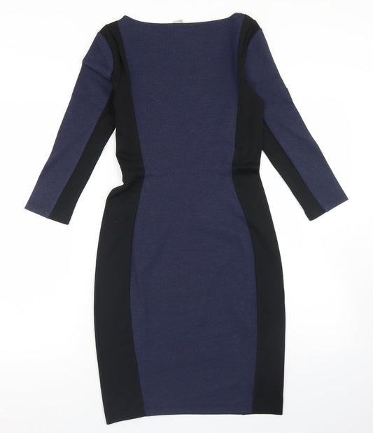 H&M Womens Blue Colourblock Viscose Bodycon  Size XS  Round Neck