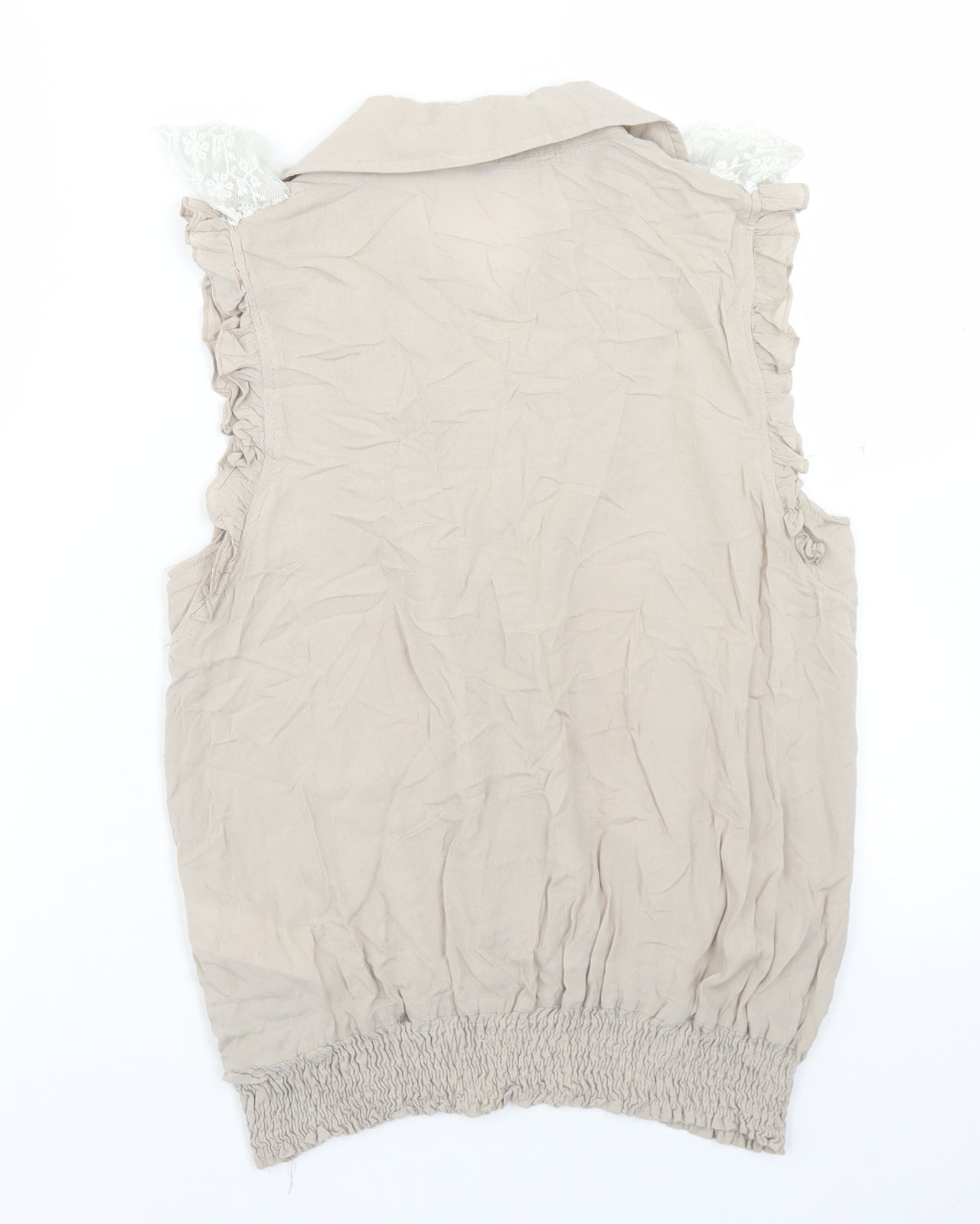 Apricot Womens Beige  Cotton Basic Blouse Size M Collared - Lace Trim
