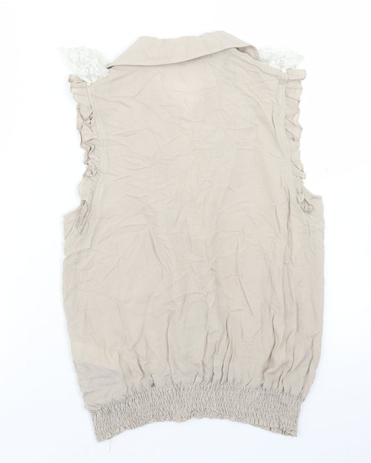Apricot Womens Beige  Cotton Basic Blouse Size M Collared - Lace Trim